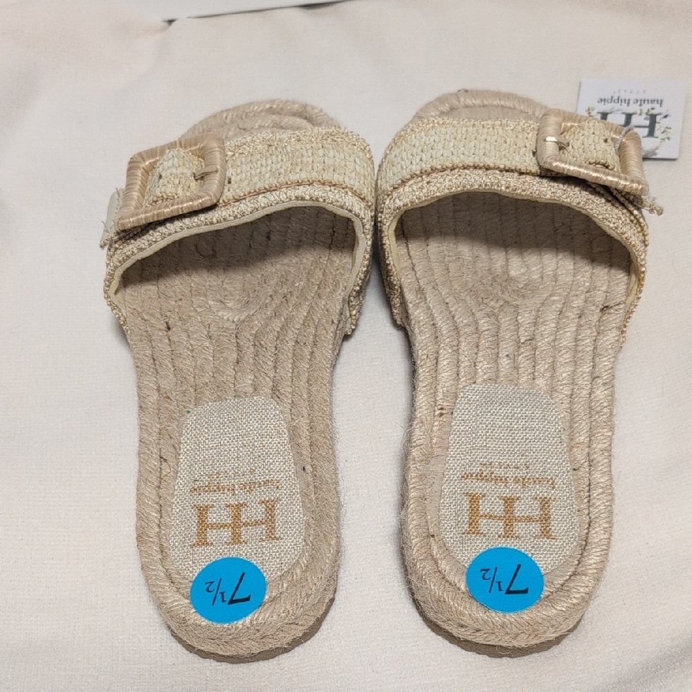Haute Hippie Nyssa Boho Raffia Woven Slide Sandals Size 7.5 - Picture 5 of 11